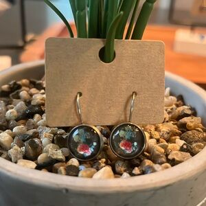 Hand Crafted Cross with Animal Print and Floral Detail Dangle Earrings